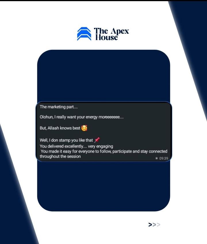 Client message about an engaging, well-led session